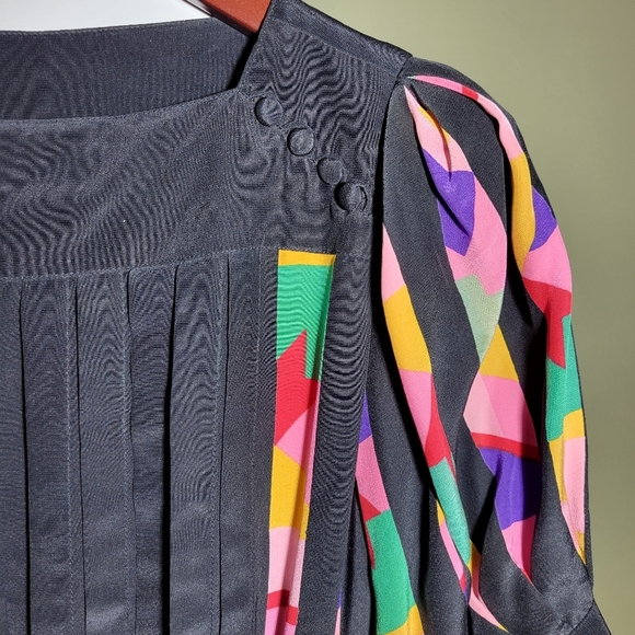 Vintage Albert Nipon womens square neck silk midi dress multicolour pleated 8 - Picture 4 of 14